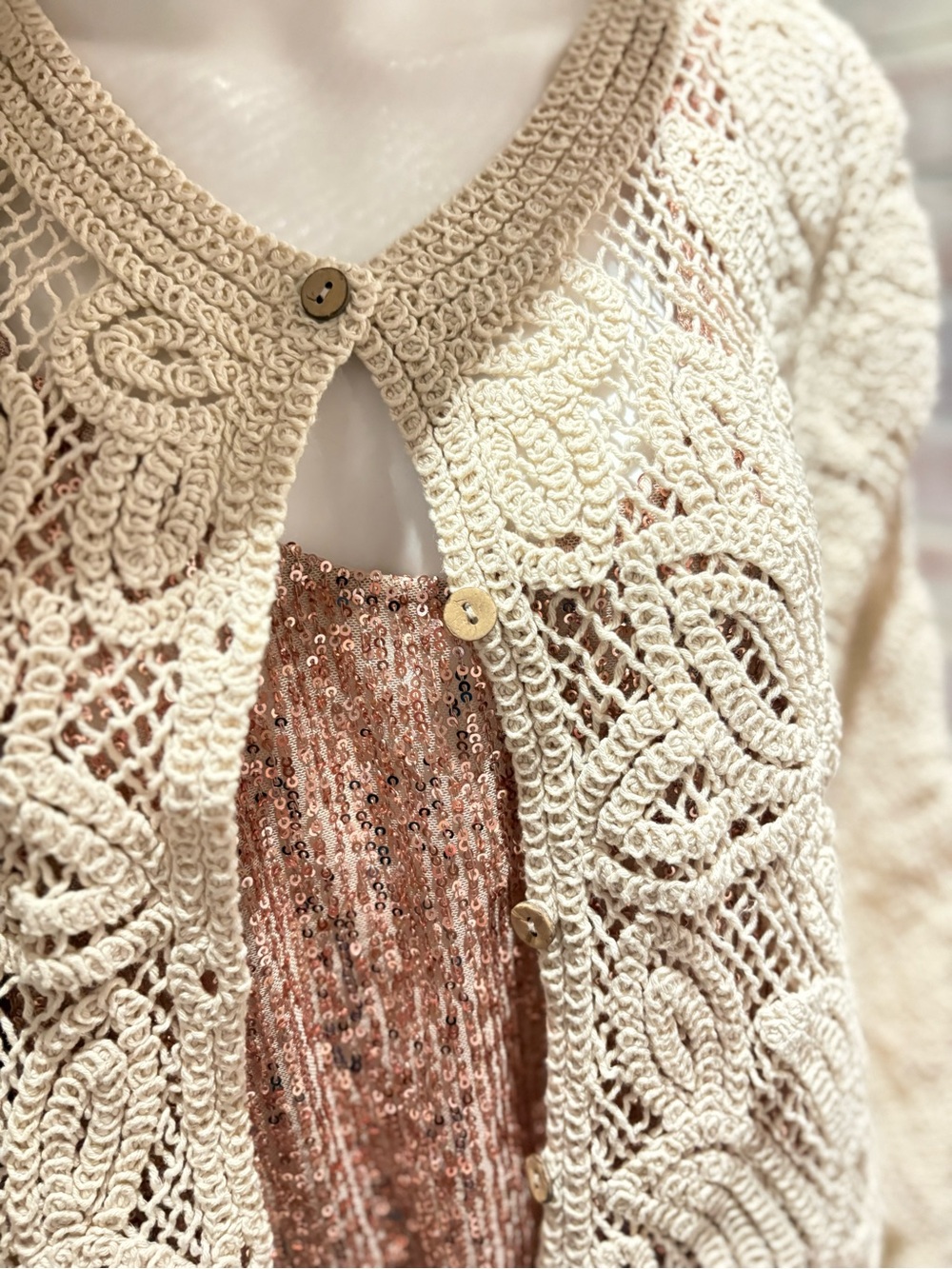 Cream Crochet Openwork Sweater Top - Picture 3 of 13